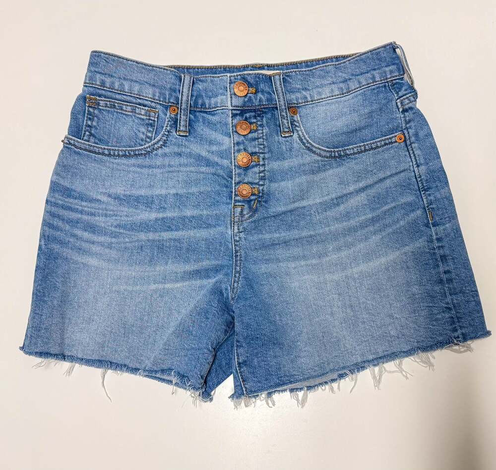 Madewell High-Rise Denim Shorts: Button-Front Edition in Blue Cutoff